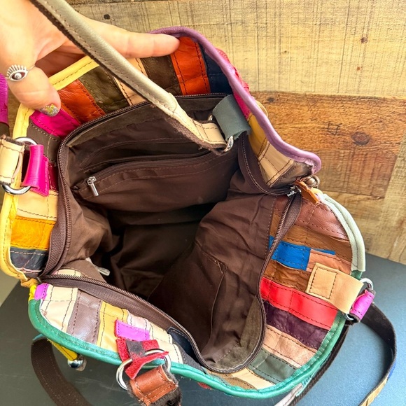Graffity Paris Genuine Lambskin Leather Colorful Patchwork Tote/Crossbody Bag - Picture 10 of 13